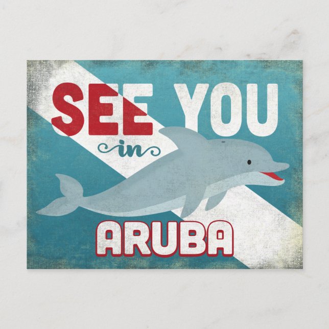 Aruba Dolphin - Retro Vintage Travel Postcard (Front)