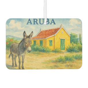 Aruba Donkey and Cunucu House Watercolor Car Air Freshener