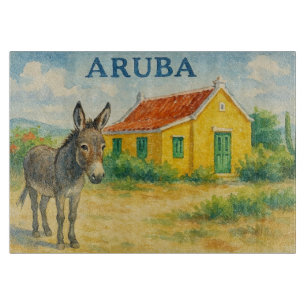 Aruba Donkey and Cunucu House Watercolor Cutting Board