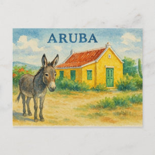 Aruba Donkey and Cunucu House Watercolor Postcard