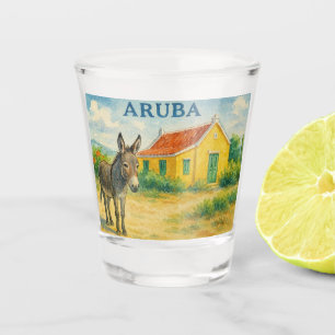 Aruba Donkey and Cunucu House Watercolor Shot Glass