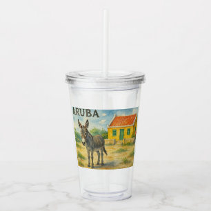 Aruba Donkey with Yellow Cunucu house watercolor Acrylic Tumbler