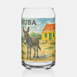 Aruba Donkey with Yellow Cunucu house watercolor Can Glass