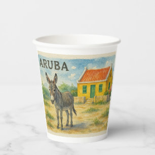 Aruba Donkey with Yellow Cunucu house watercolor Paper Cups