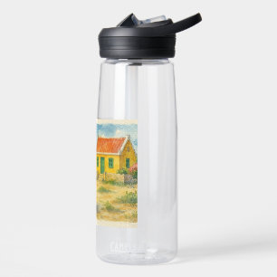 Aruba Donkey with Yellow Cunucu house watercolor Water Bottle