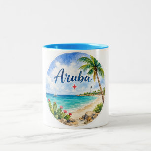 Aruba Dutch Caribbean Island travel souvenir  Two-Tone Coffee Mug