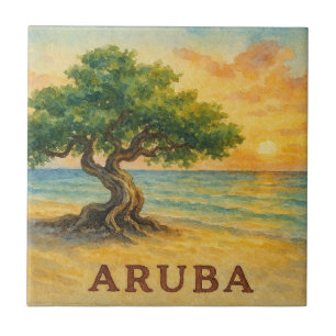 Aruba Eagle Beach Divi Tree Golden Hour Ceramic Tile