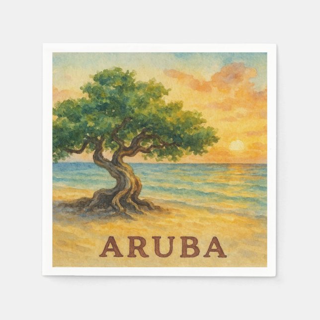 Aruba Eagle Beach Divi Tree Golden Hour Napkin (Front)
