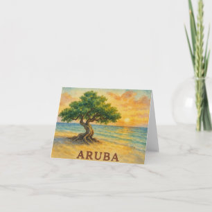 Aruba Eagle Beach Divi Tree Golden Hour Note Card