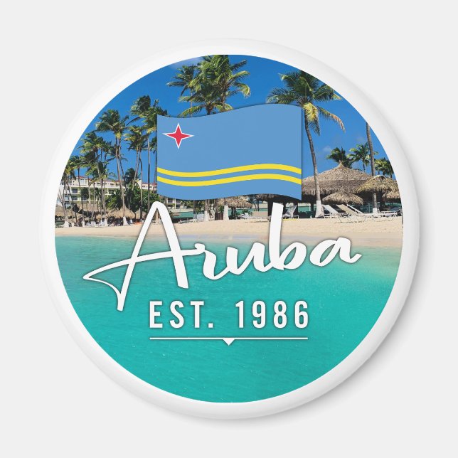 "Aruba Est. 1986" Beach With Flag Magnet (Front)
