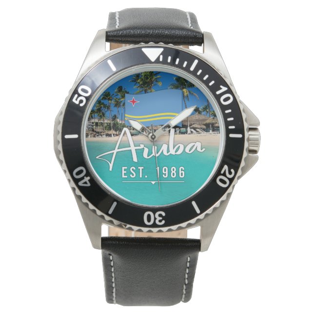 "Aruba Est. 1986" Beach With Flag Watch (Front)