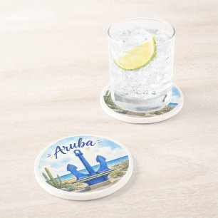 Aruba flag anchor Caribbean island travel souvenir Coaster