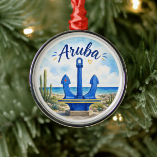 Aruba flag anchor Caribbean island travel souvenir Metal Ornament