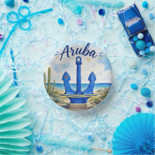 Aruba flag anchor Caribbean island travel souvenir Paper Plate