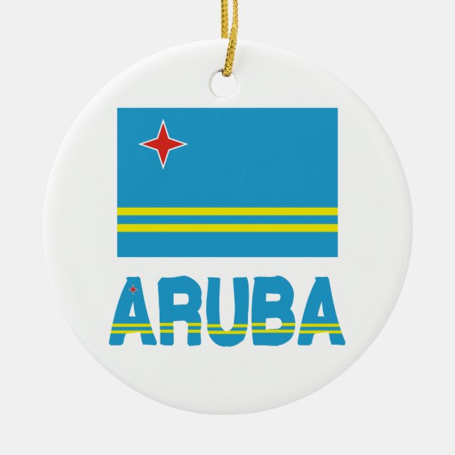 Aruba Flag and Word Ceramic Tree Decoration (Front)