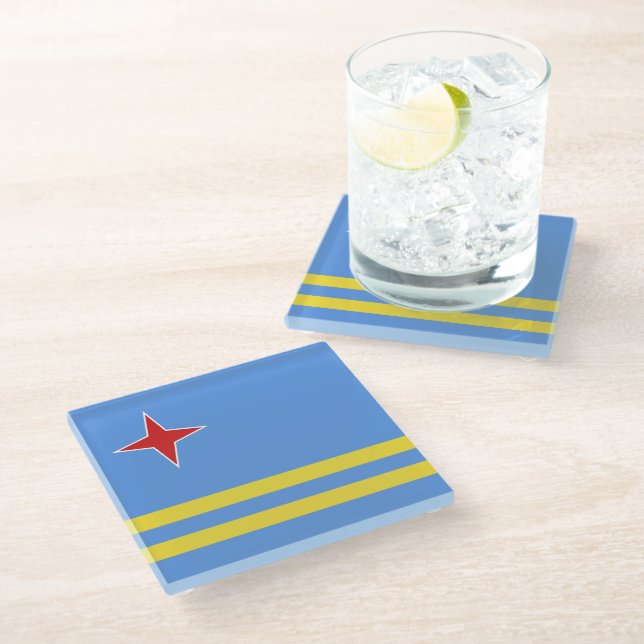 Aruba flag glass coaster (Angled)