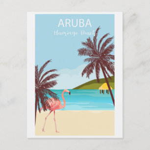 Aruba Flamingo Beach Vintage Travel Postcard