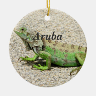 Aruba Green Iguana Ceramic Tree Decoration