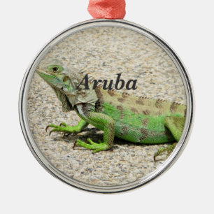 Aruba Green Iguana Metal Tree Decoration