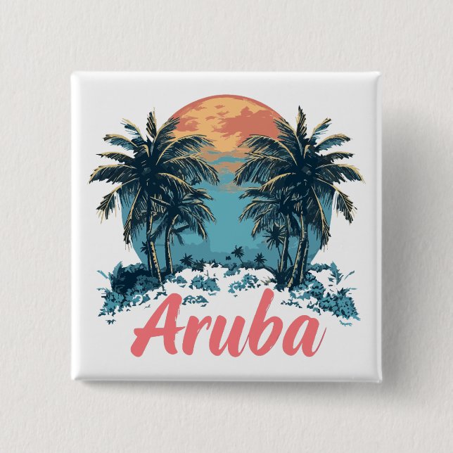 Aruba Island Design (Version 2) - Square Button (Front)