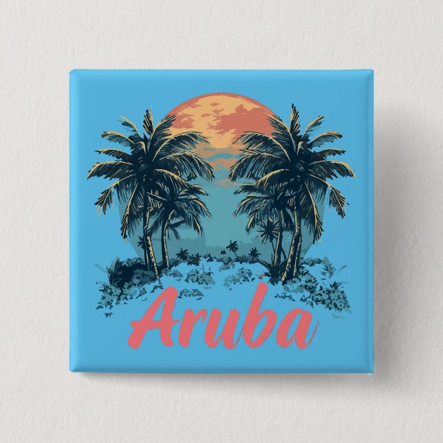 Aruba Island Design (Version 2) - Square Button (Front)