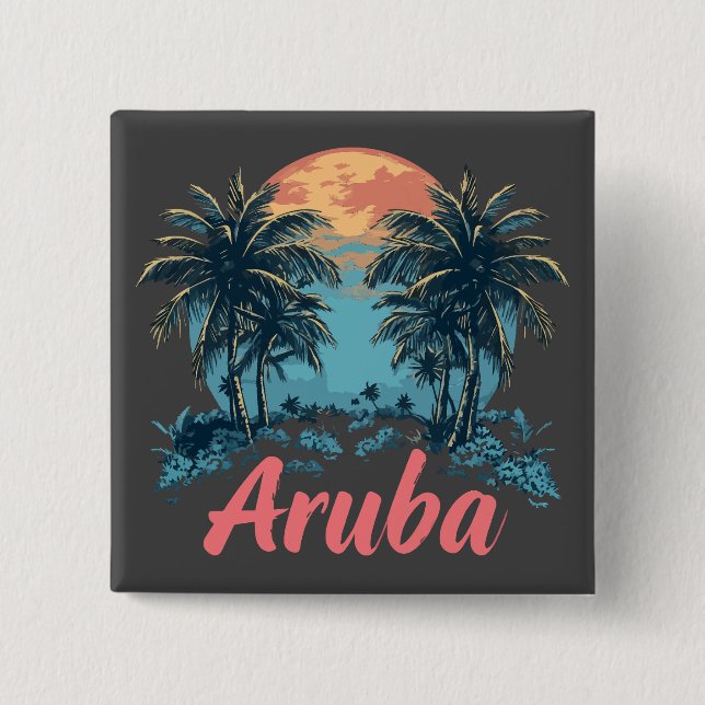 Aruba Island Design (Version 2) - Square Button (Front)