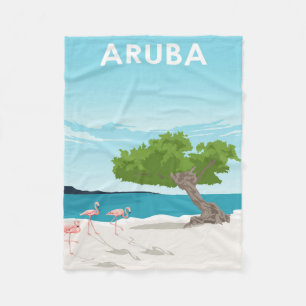 Aruba Island Travel Flamingo Family Flamingo Fleece Blanket
