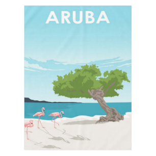 Aruba Island Travel Flamingo   Family Flamingo Tablecloth
