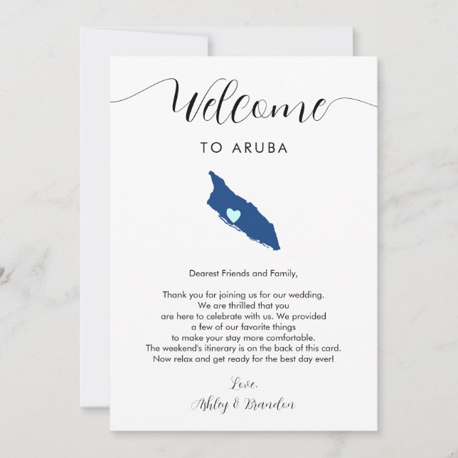 Aruba Map Wedding Welcome Letter Itinerary Card (Front)