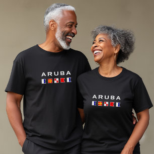 Aruba Maritime Nautical Signal Flags Dark Colour T-Shirt