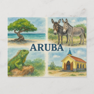 Aruba multiview watercolor postcard