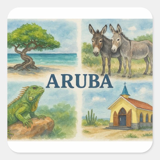 Aruba multiview watercolor square sticker (Front)