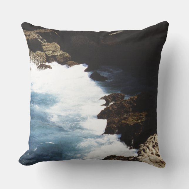 Aruba Ocean Crashing On The Rocks Cushion (Front)