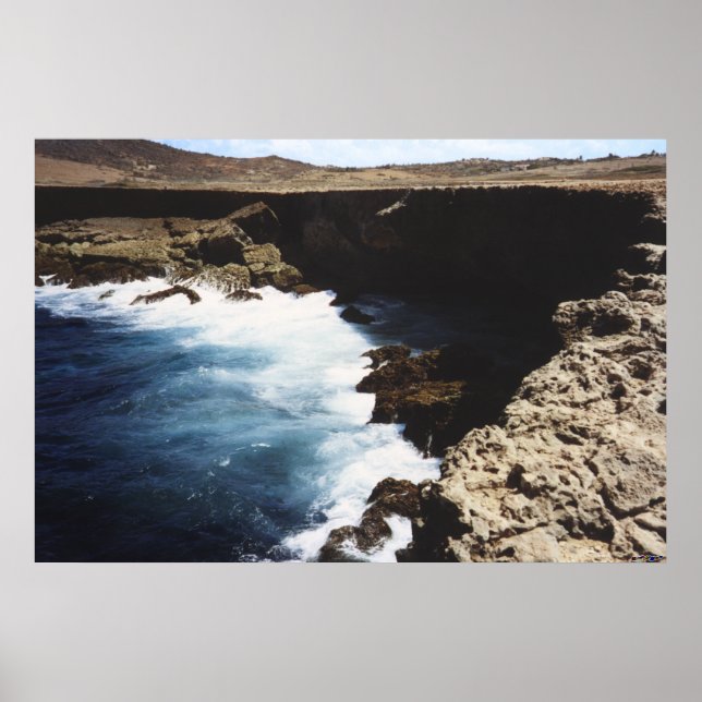 Aruba Ocean Crashing On The Rocks Poster (Front)