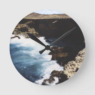 Aruba Ocean Crashing On The Rocks Round Clock
