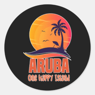 Aruba One Happy Island Beautiful Sunset Beach  Classic Round Sticker