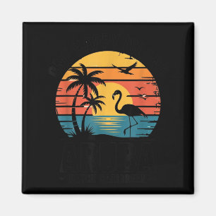 Aruba One Happy Island Flamingo Sunset Retro Magnet