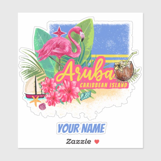Aruba Retro Caribbean Island with Flamingo Vintage (Sheet)