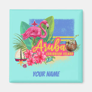 Aruba Retro Caribbean Island with Flamingo Vintage Magnet