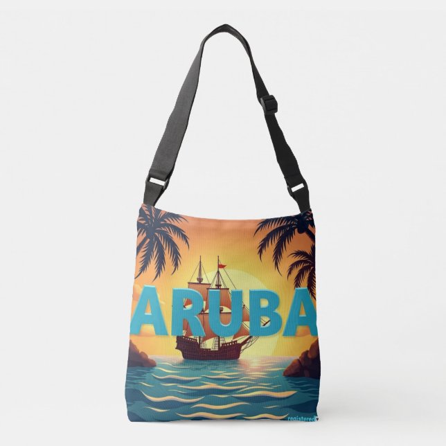 Aruba sailing ship sunset crossbody bag (Front)