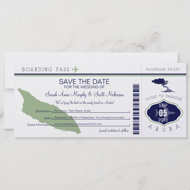 ARUBA Save the Date Boarding Pass (Front)
