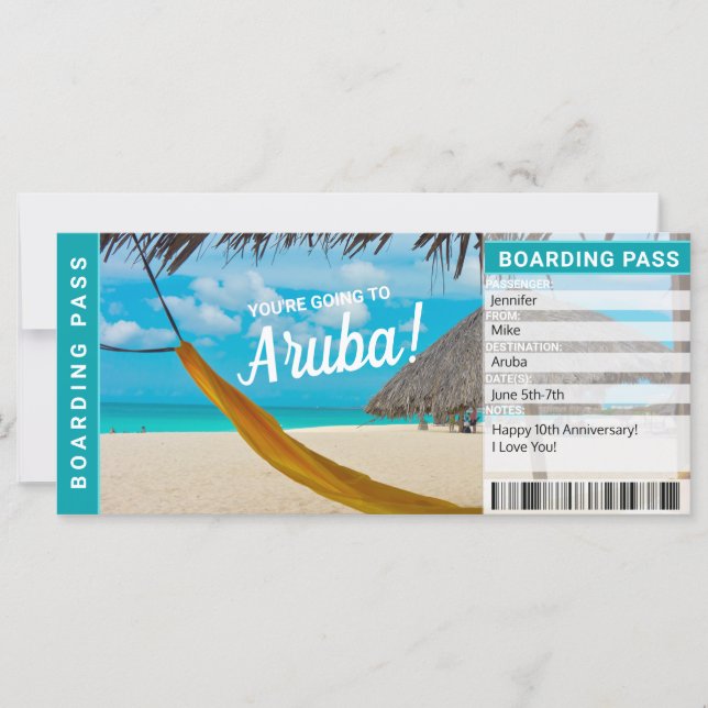 Aruba Surprise Trip Boarding Pass Gift Ticket (Front)