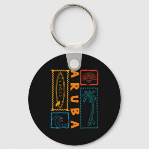 Aruba Vacation Wave Surfing Summer Beach Retro  Key Ring