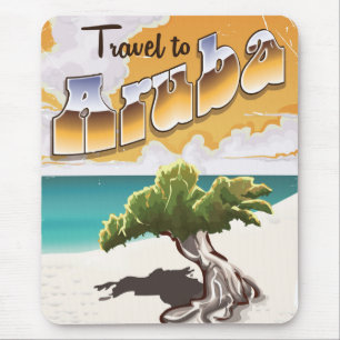 Aruba Vintage beach travel print Mouse Pad