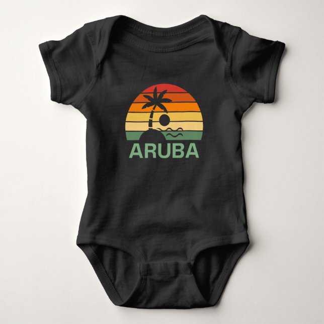 Aruba Vintage Palm Trees Summer Beach Baby Bodysuit (Front)