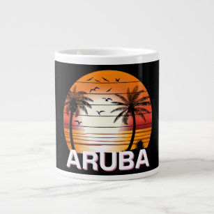 Aruba Vintage Palm Trees Summer Beach Large Coffee Mug