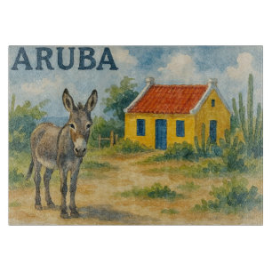 Aruba Yellow Cunucu house with donkey watercolor Cutting Board