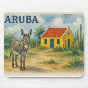 Aruba Yellow Cunucu house with donkey watercolor Mouse Pad