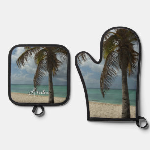 Aruban Beach I Beautiful Nature Scene Oven Mitt & Pot Holder Set