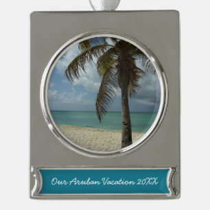 Aruban Beach I Beautiful Nature Scene Silver Plated Banner Ornament